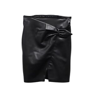 Nanushka Tie-Waist Asymmetrical Mini Skirt in Black Faux-Leather Polyester